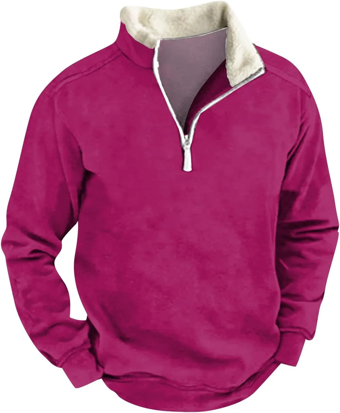 1/4 Zip Pullover Mens,Light Sherpa Fleece Lined Sweatshirt Vintage Pullover Tops With Elbow Patches Fall Shirts