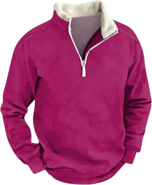 1/4 Zip Pullover Mens,Light Sherpa Fleece Lined Sweatshirt Vintage Pullover Tops With Elbow Patches Fall Shirts