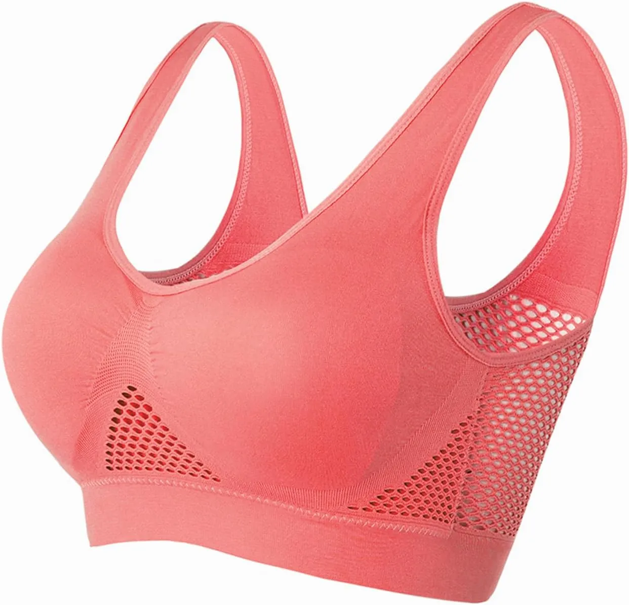 2 Pack Activewear Sports Bras for Women, Breathable Yoga Bra Seamless Mesh Hole Cropped Tank Bras for Running Workout