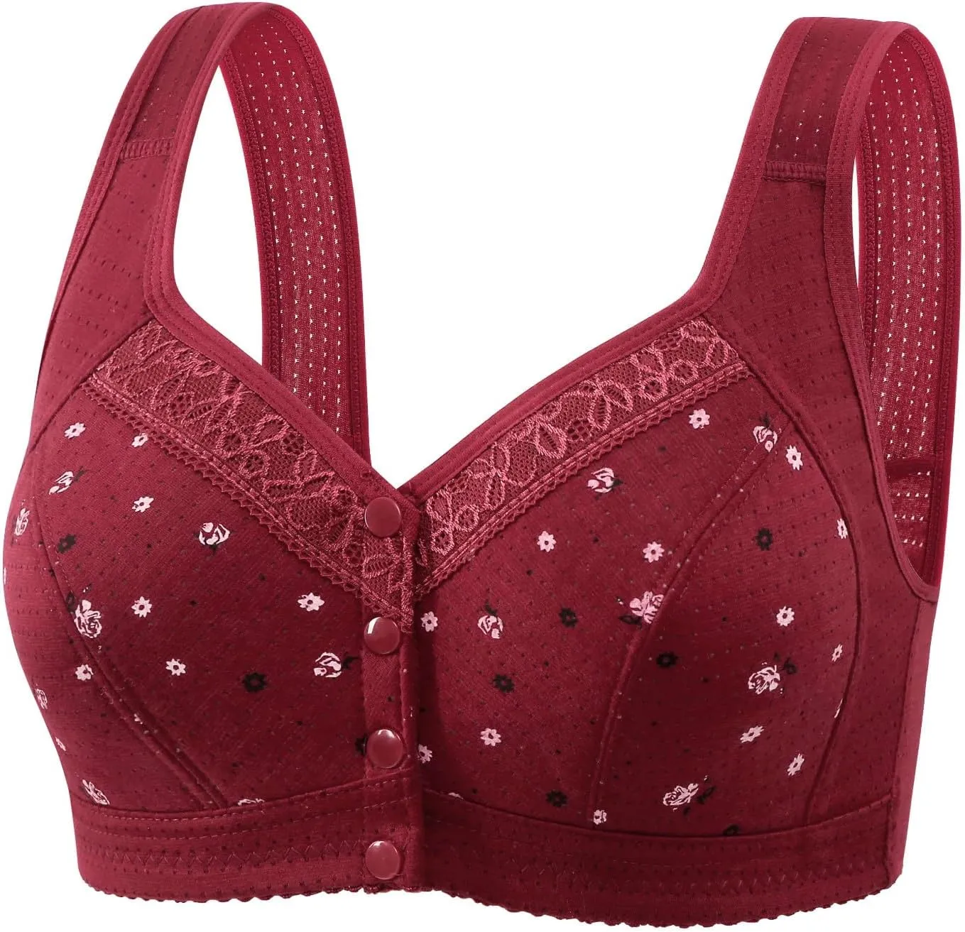2 Pack Daisy Bras for Older Women 2025 Front Close Button Bras Comfortable Full Coverage No Underwire Bras
