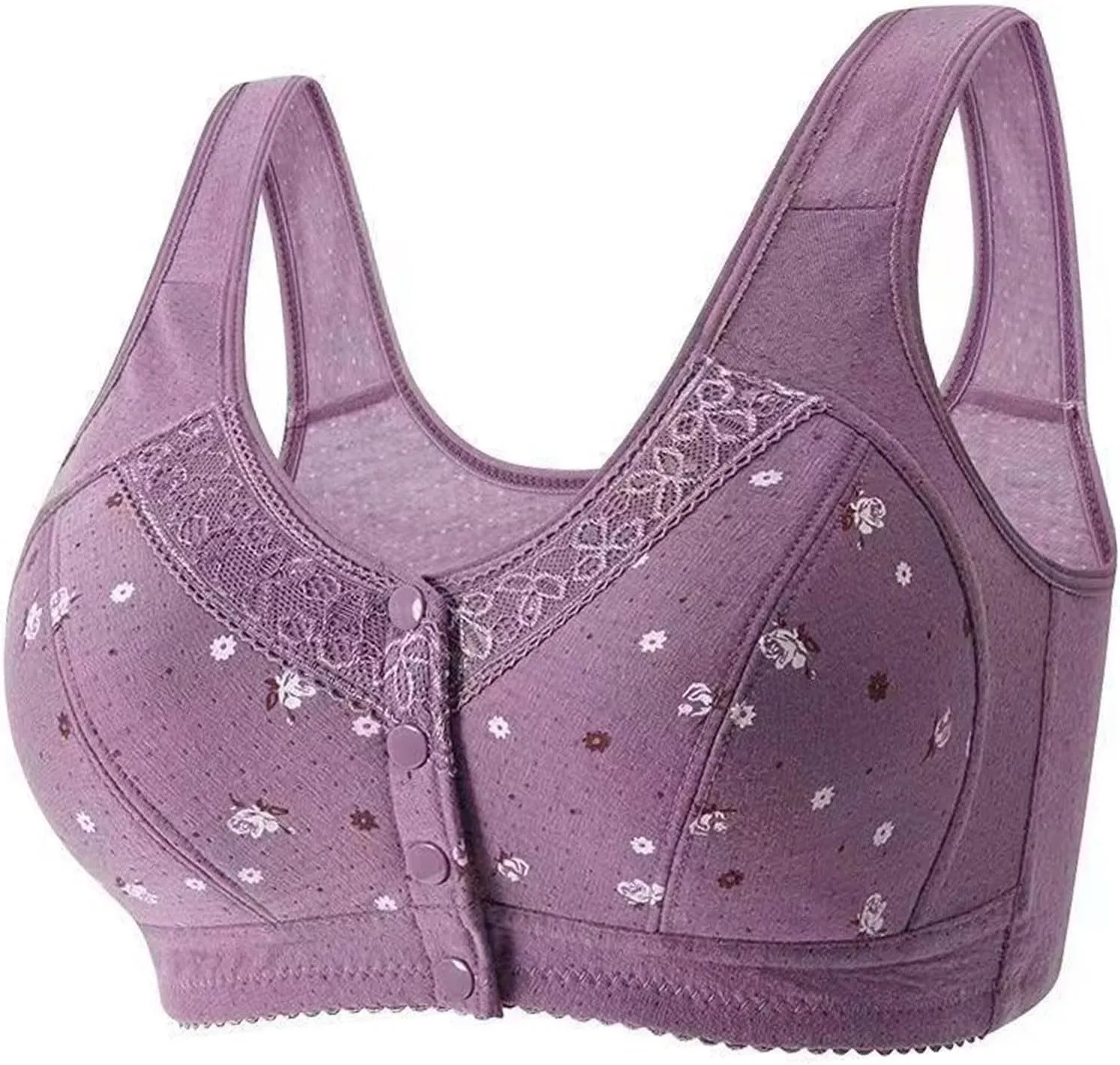 2 Pack Daisy Bras for Older Women 2025 Front Close Button Bras Comfortable Full Coverage No Underwire Bras