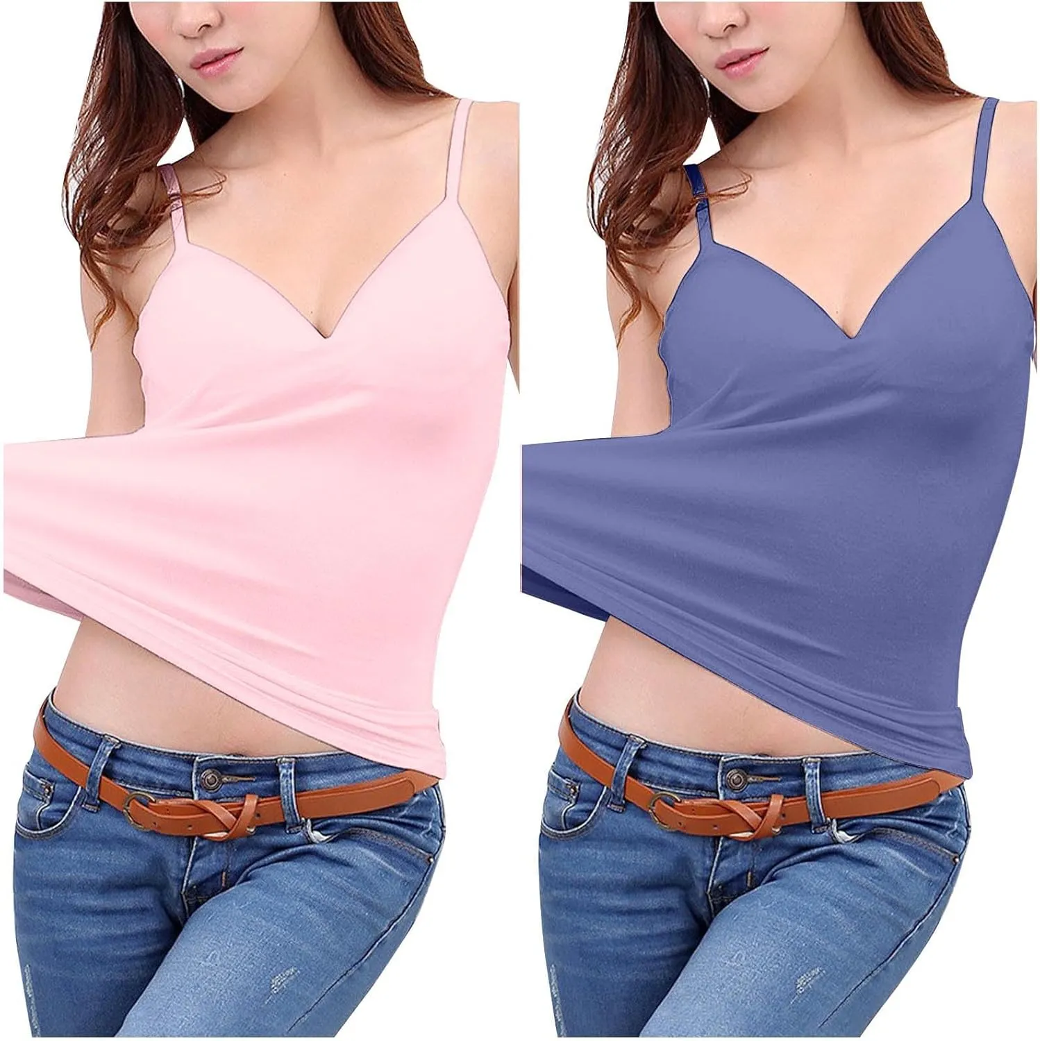 2 Pc Tank Tops for Women Casual Lightweight Going Out Crop Tops V Neck Tight Fit Breathable Quick Dry Comfy Tanks