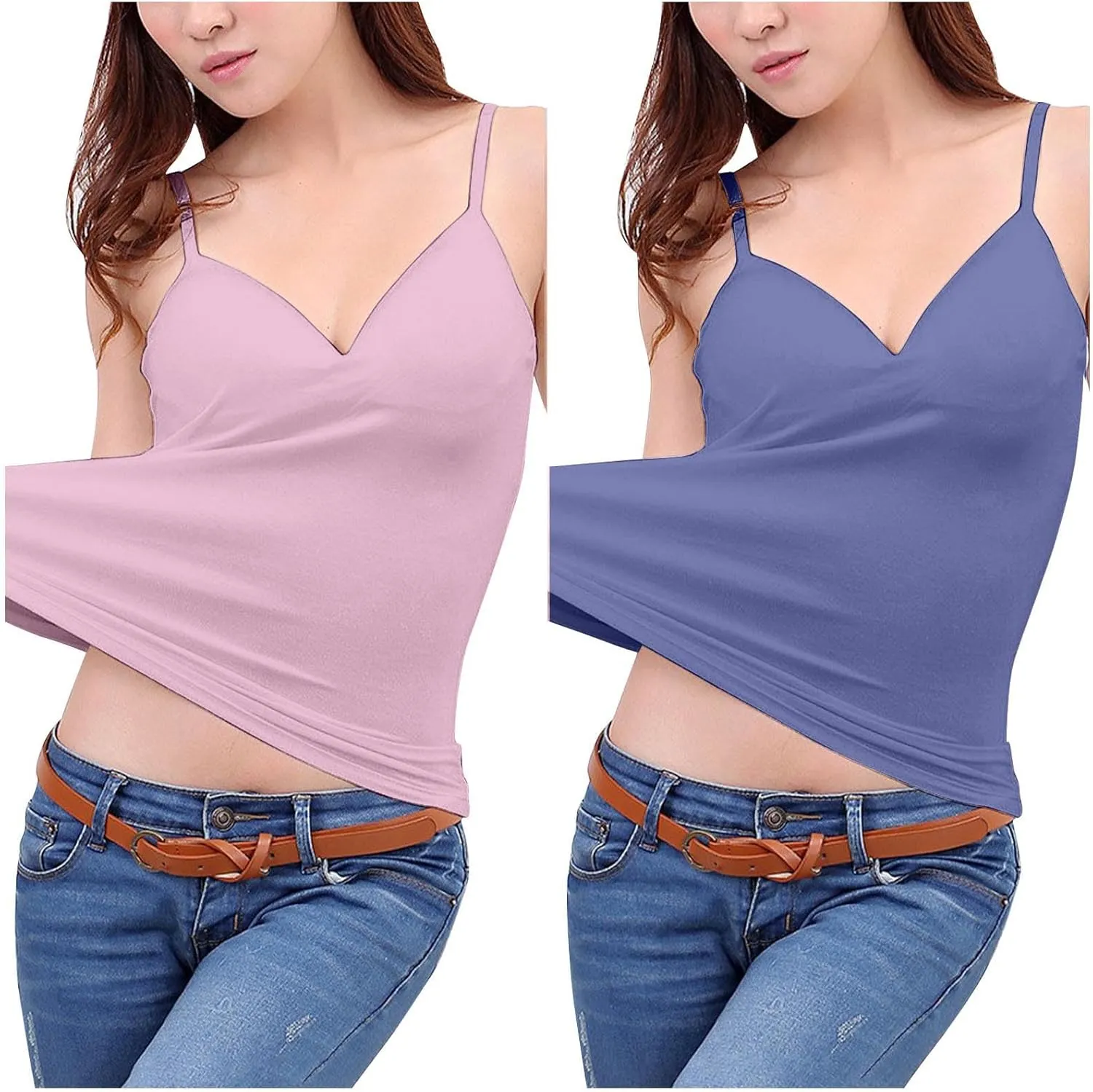 2 Pc Tank Tops for Women Casual Lightweight Going Out Crop Tops V Neck Tight Fit Breathable Quick Dry Comfy Tanks