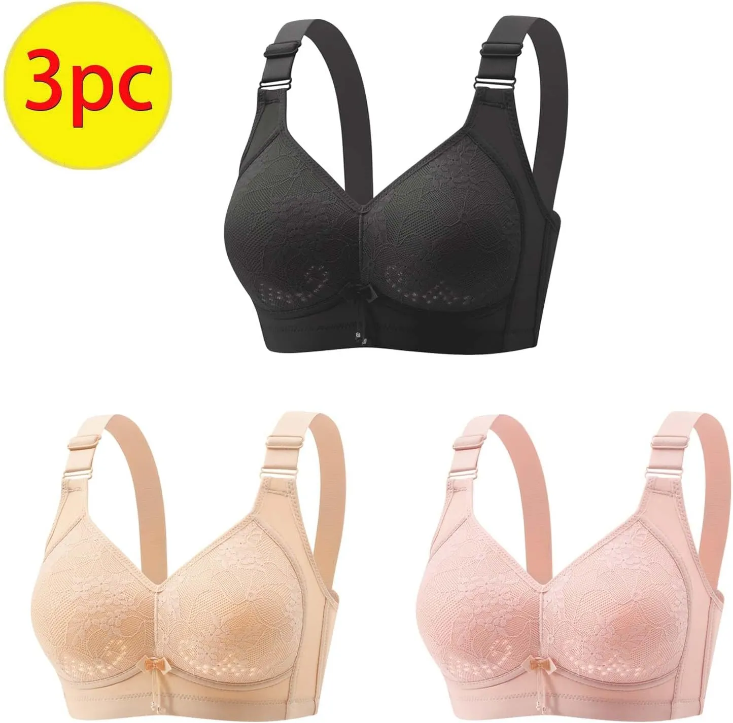 3Pcs Comfortable Bras for Women, New Wireless Bras with Support and Lift, Minimizer Bras Push Up Bralette Yoga Bras