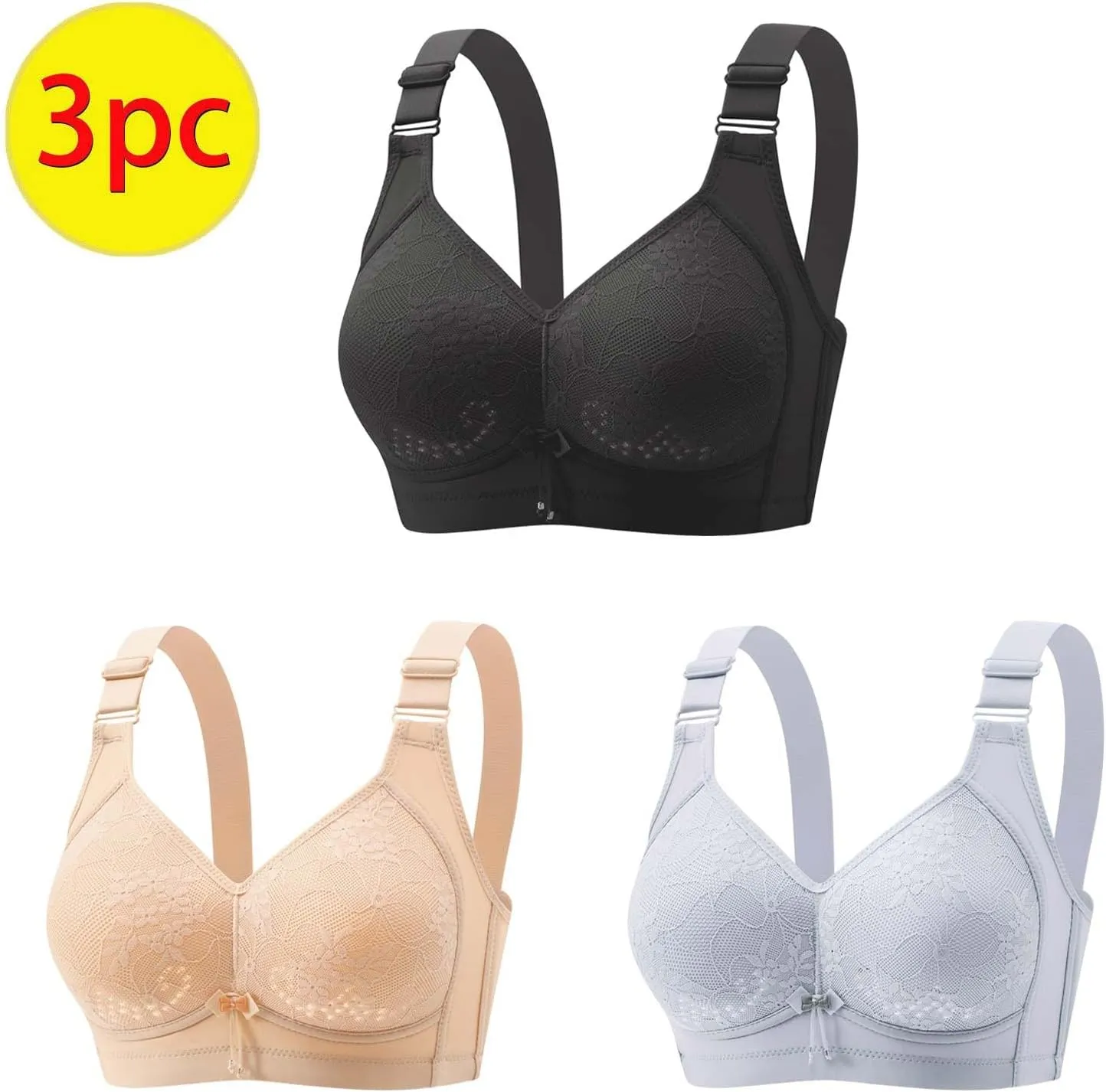 3Pcs Comfortable Bras for Women, New Wireless Bras with Support and Lift, Minimizer Bras Push Up Bralette Yoga Bras