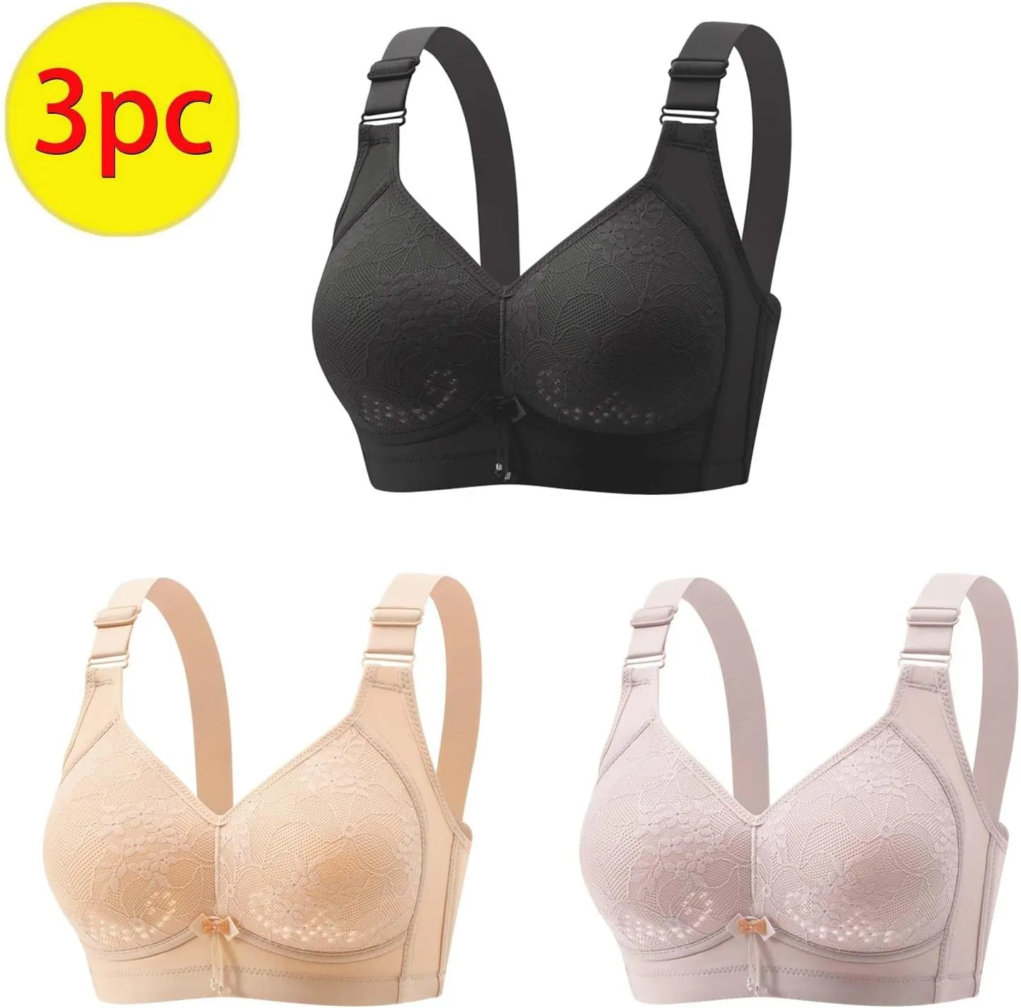 3Pcs Comfortable Bras for Women, New Wireless Bras with Support and Lift, Minimizer Bras Push Up Bralette Yoga Bras