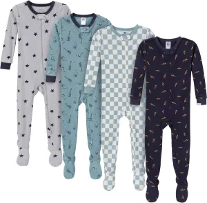 4-Pack Boys Safari Animals & Crab Snug Fit Footed Cotton Pajamas