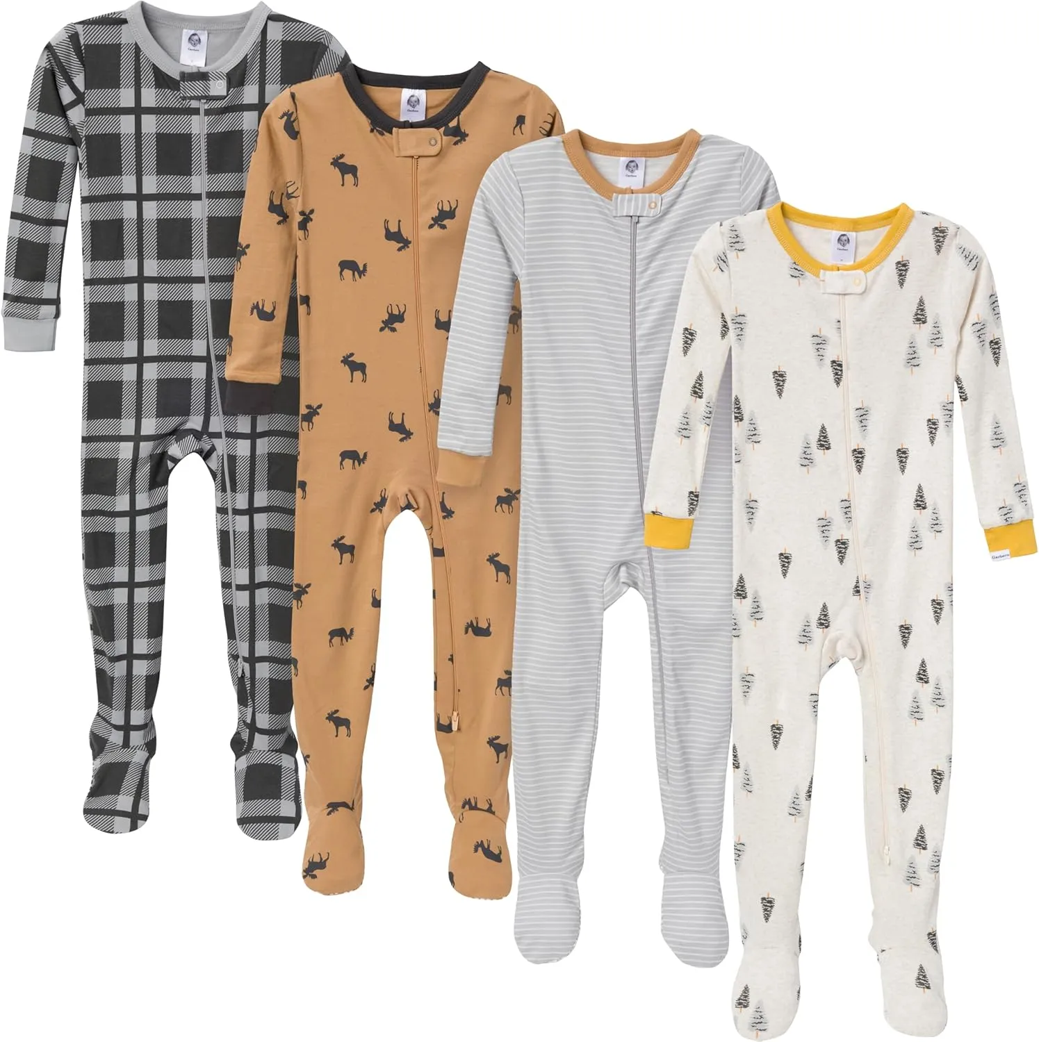 4-Pack Boys Safari Animals & Crab Snug Fit Footed Cotton Pajamas