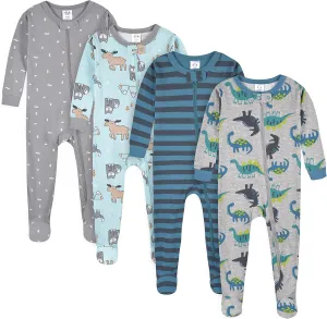 4-Pack Boys Safari Animals & Crab Snug Fit Footed Cotton Pajamas