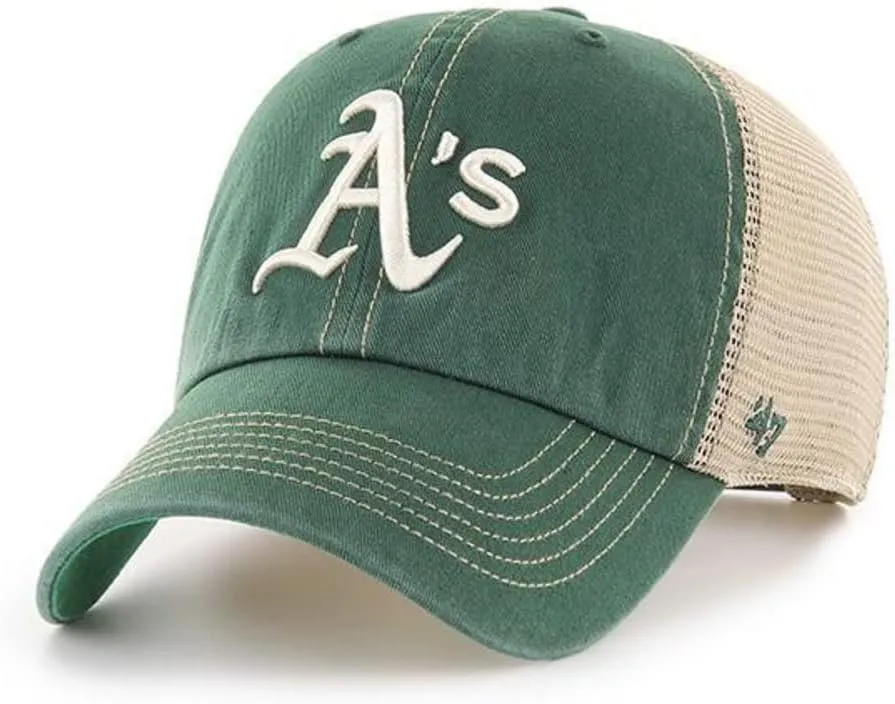 47 Oakland Athletics Trawler Clean Up Mesh Trucker Snapback Hat Cap - Dark Green