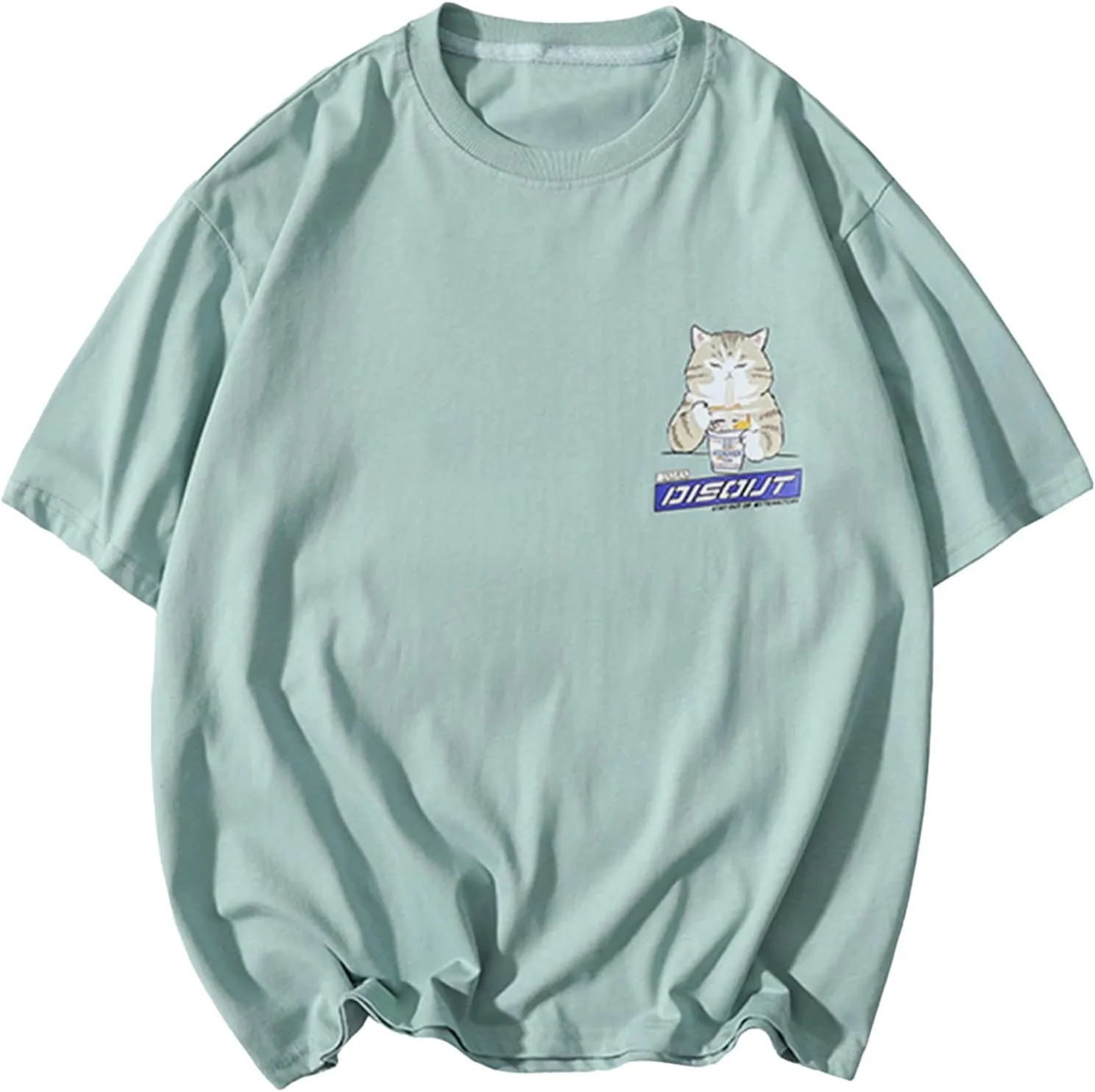 Aelfric Eden Mens Oversized Ramen Cat Graphic Tees Streetwear Casual Summer Tops T-Shirt Unisex