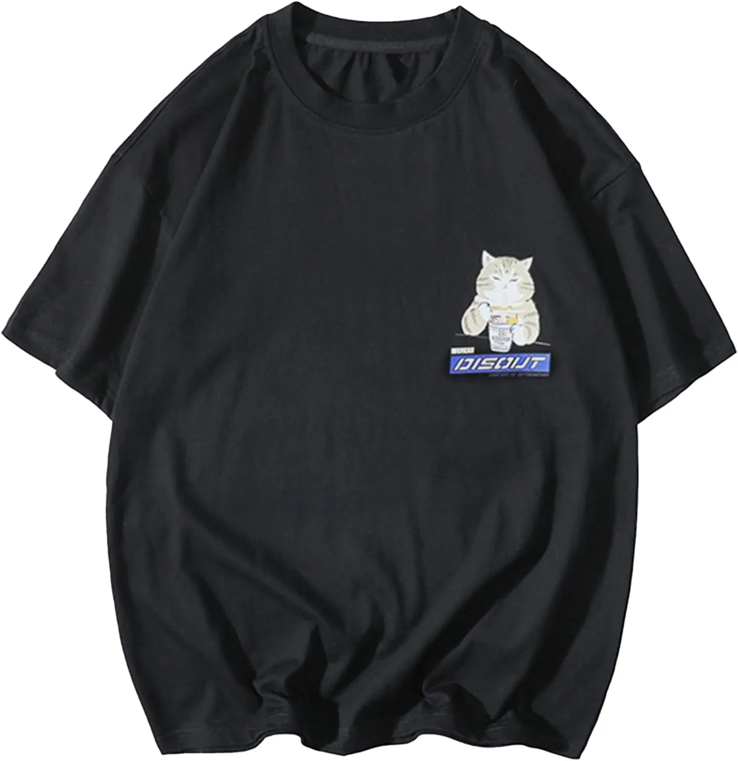 Aelfric Eden Mens Oversized Ramen Cat Graphic Tees Streetwear Casual Summer Tops T-Shirt Unisex