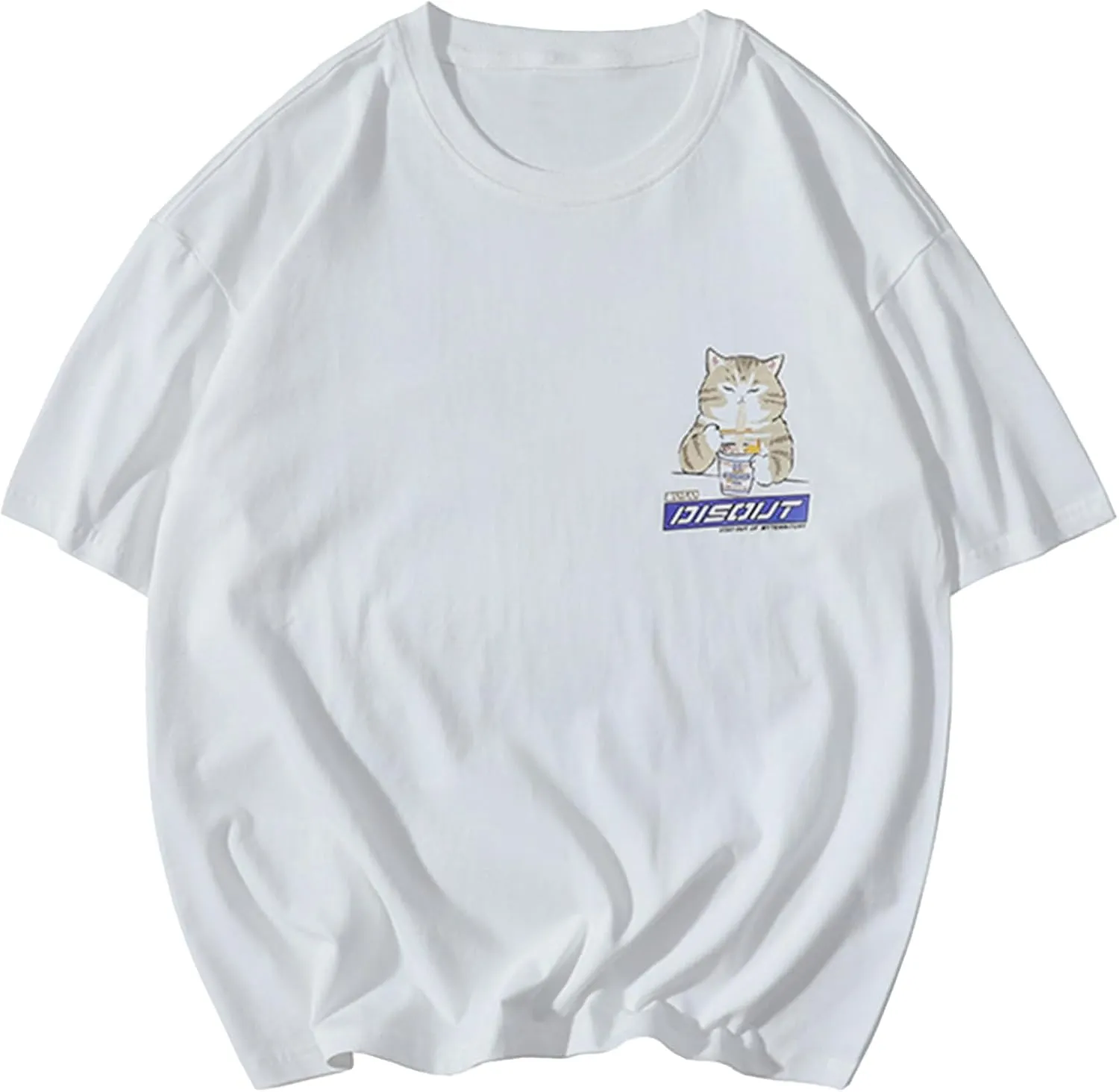 Aelfric Eden Mens Oversized Ramen Cat Graphic Tees Streetwear Casual Summer Tops T-Shirt Unisex