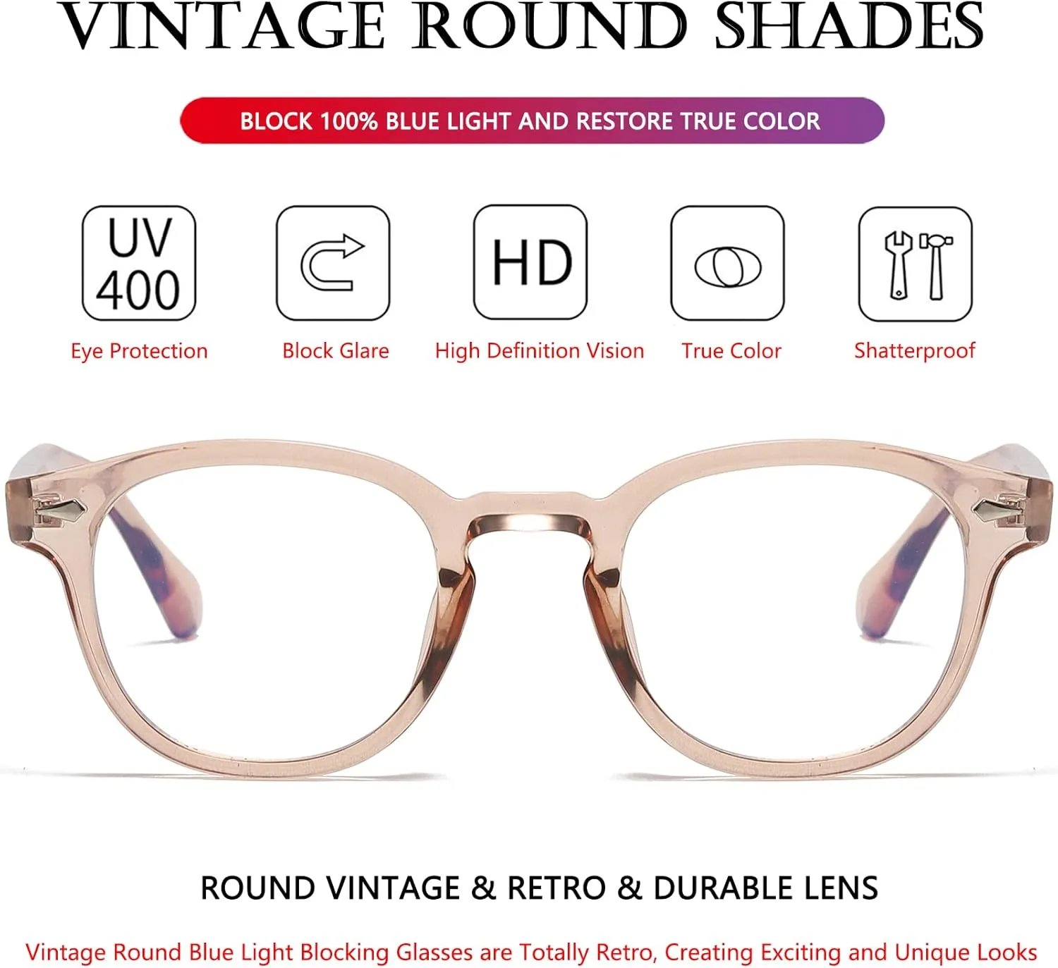 AIEYEZO Fashion Blue Light Glasses for Men Women Computer Blue Light Blocking Round Glasses
