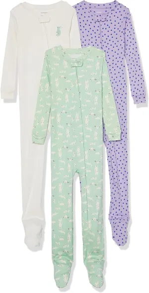 Amazon Essentials Unisex Toddlers and Babies' Cotton Snug-Fit Footed Sleeper Pajamas, Multipacks