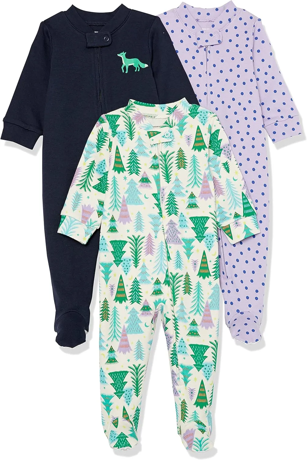 Amazon Essentials Unisex Toddlers and Babies' Cotton Snug-Fit Footed Sleeper Pajamas, Multipacks