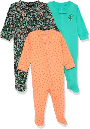 Amazon Essentials Unisex Toddlers and Babies' Cotton Snug-Fit Footed Sleeper Pajamas, Multipacks