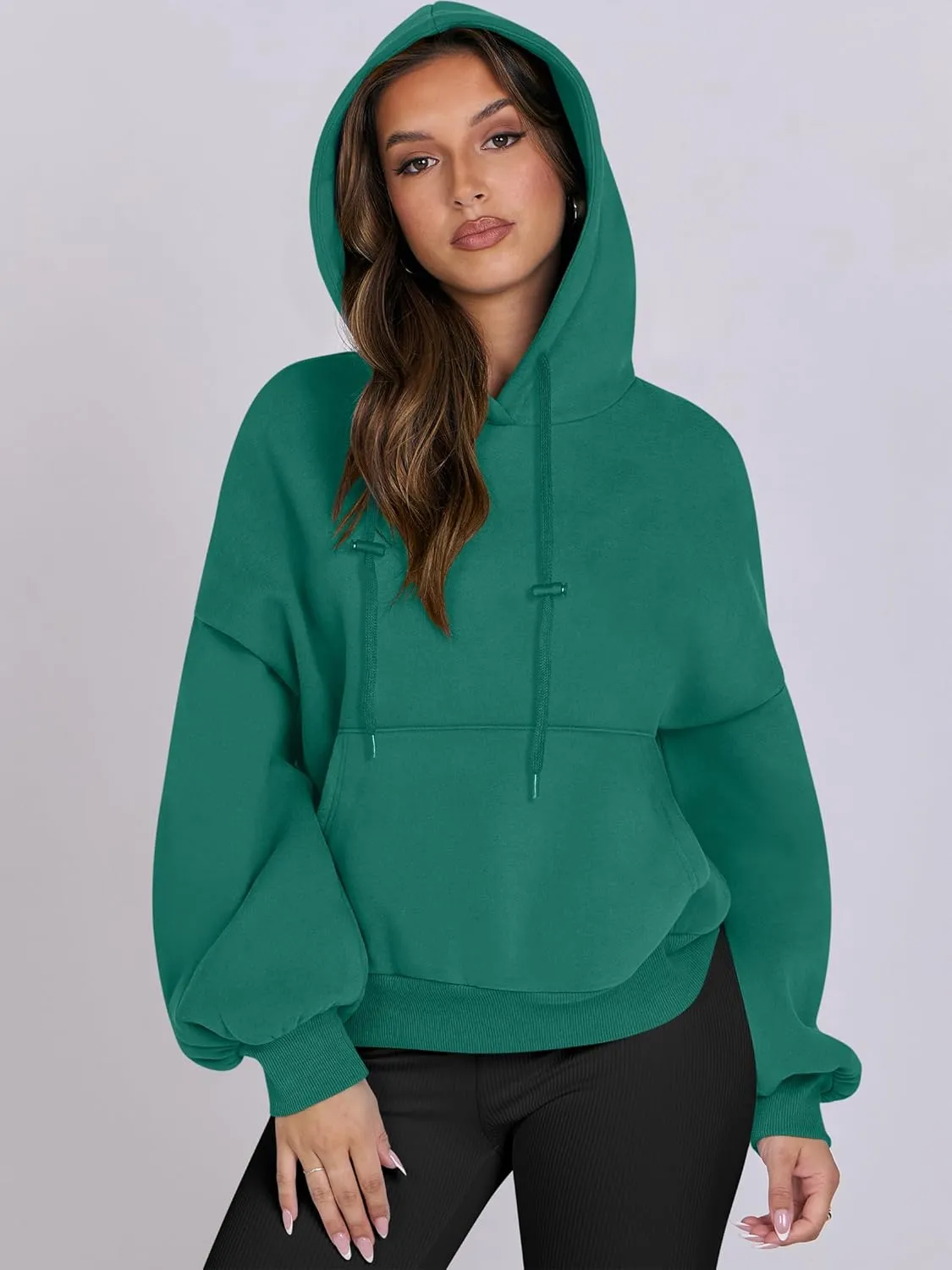 ANRABESS Womens Oversized Hoodies Lantern sleeve Fleece Sweatshirts 2024 Winter Loose Pullover Preppy Top Clothes