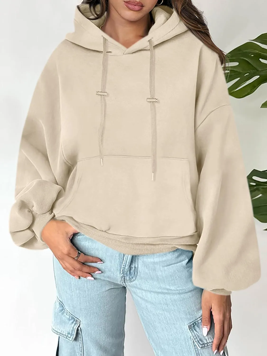 ANRABESS Womens Oversized Hoodies Lantern sleeve Fleece Sweatshirts 2024 Winter Loose Pullover Preppy Top Clothes