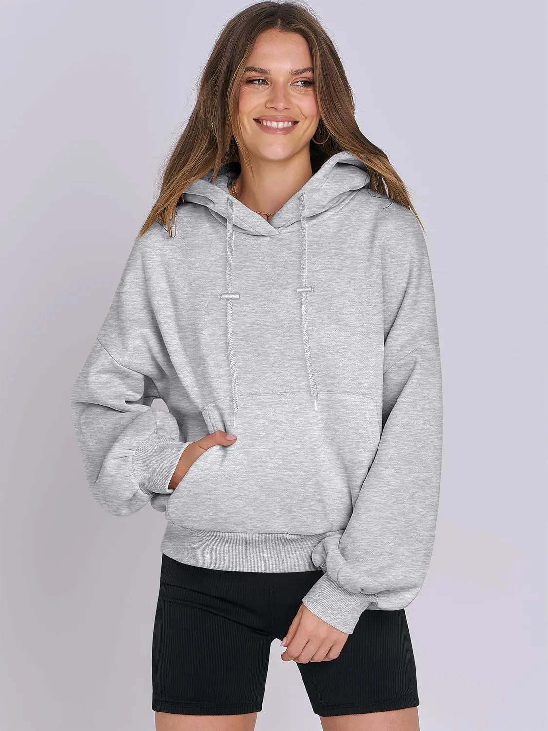 ANRABESS Womens Oversized Hoodies Lantern sleeve Fleece Sweatshirts 2024 Winter Loose Pullover Preppy Top Clothes