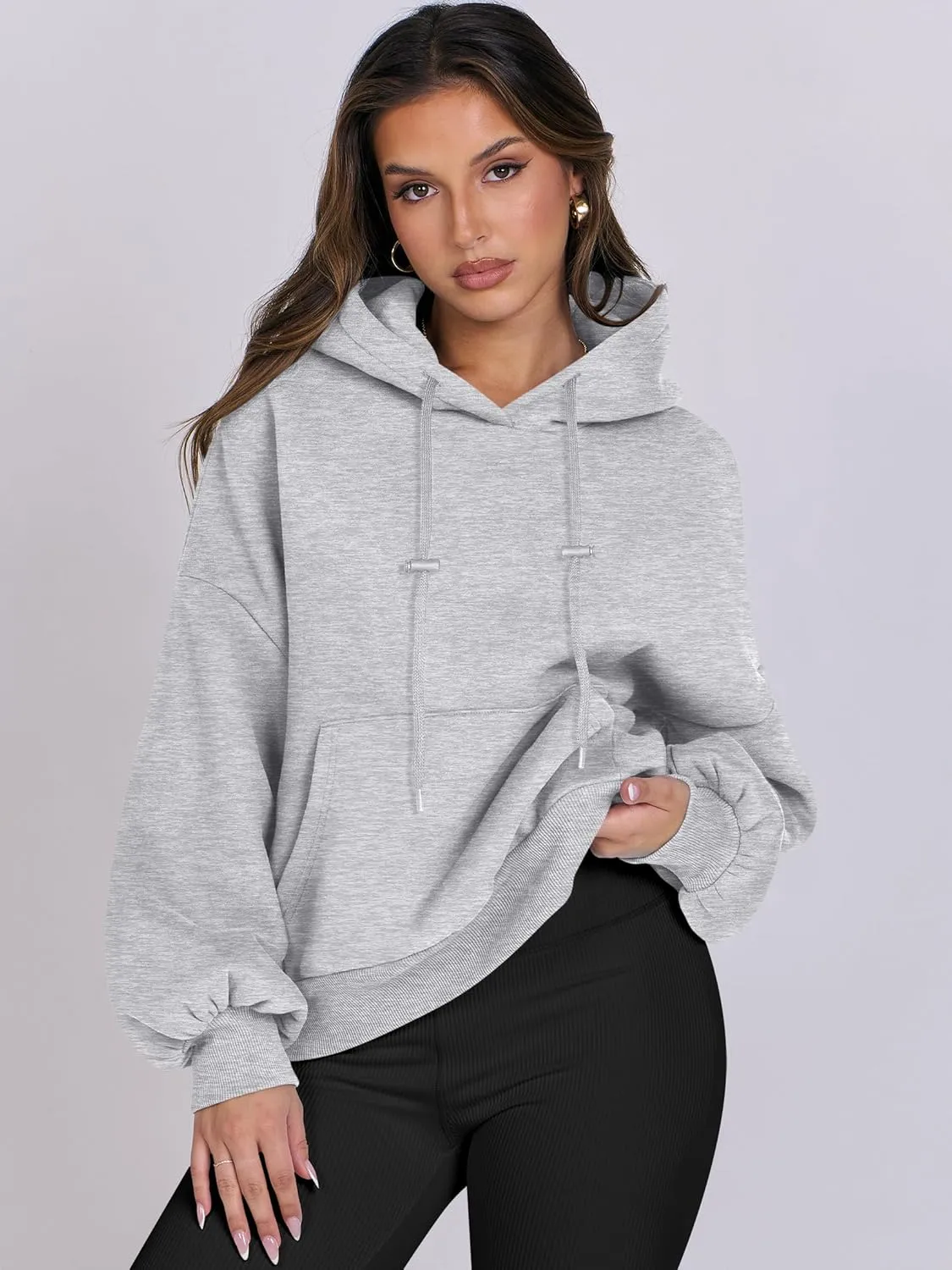 ANRABESS Womens Oversized Hoodies Lantern sleeve Fleece Sweatshirts 2024 Winter Loose Pullover Preppy Top Clothes