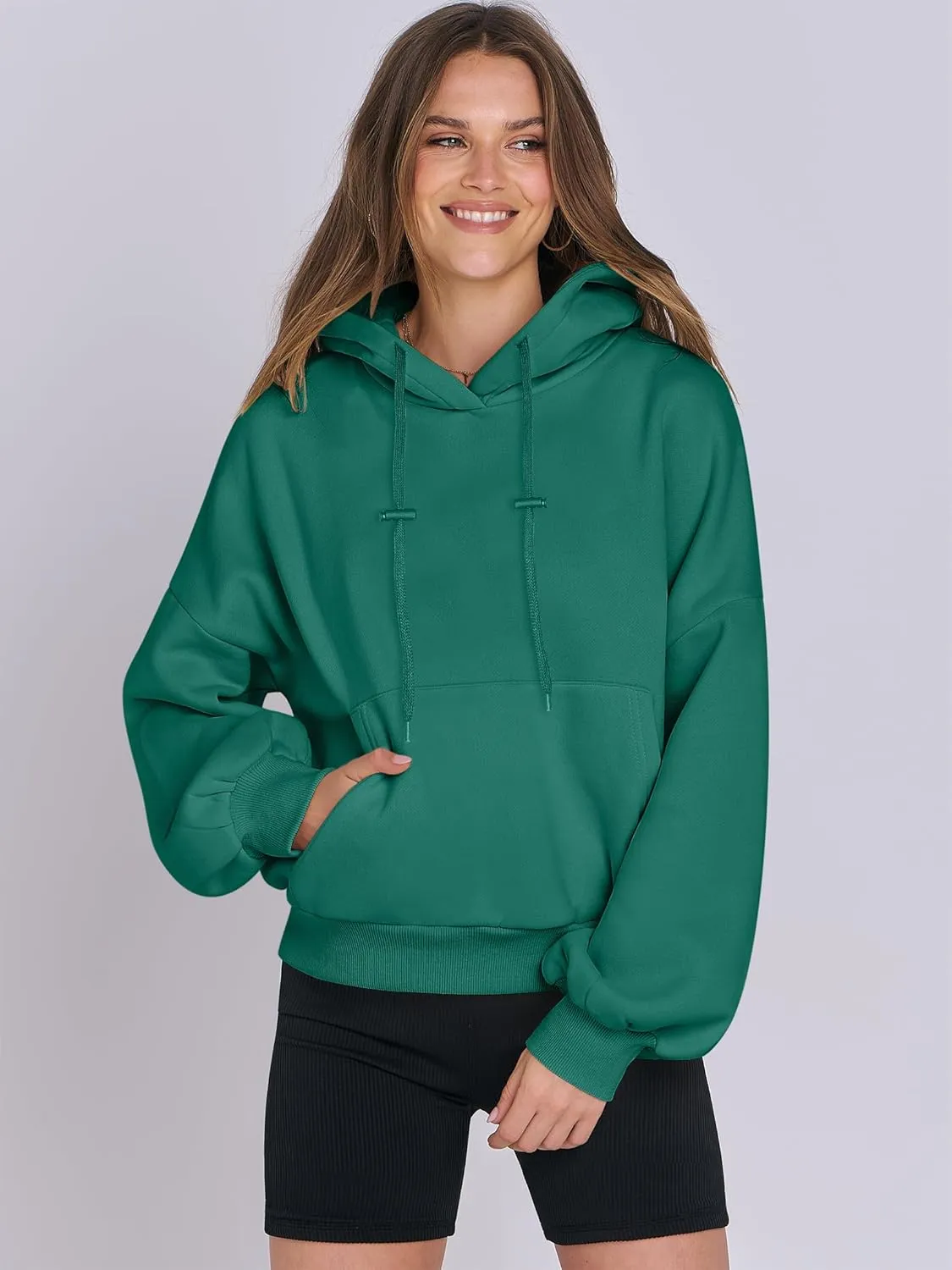 ANRABESS Womens Oversized Hoodies Lantern sleeve Fleece Sweatshirts 2024 Winter Loose Pullover Preppy Top Clothes