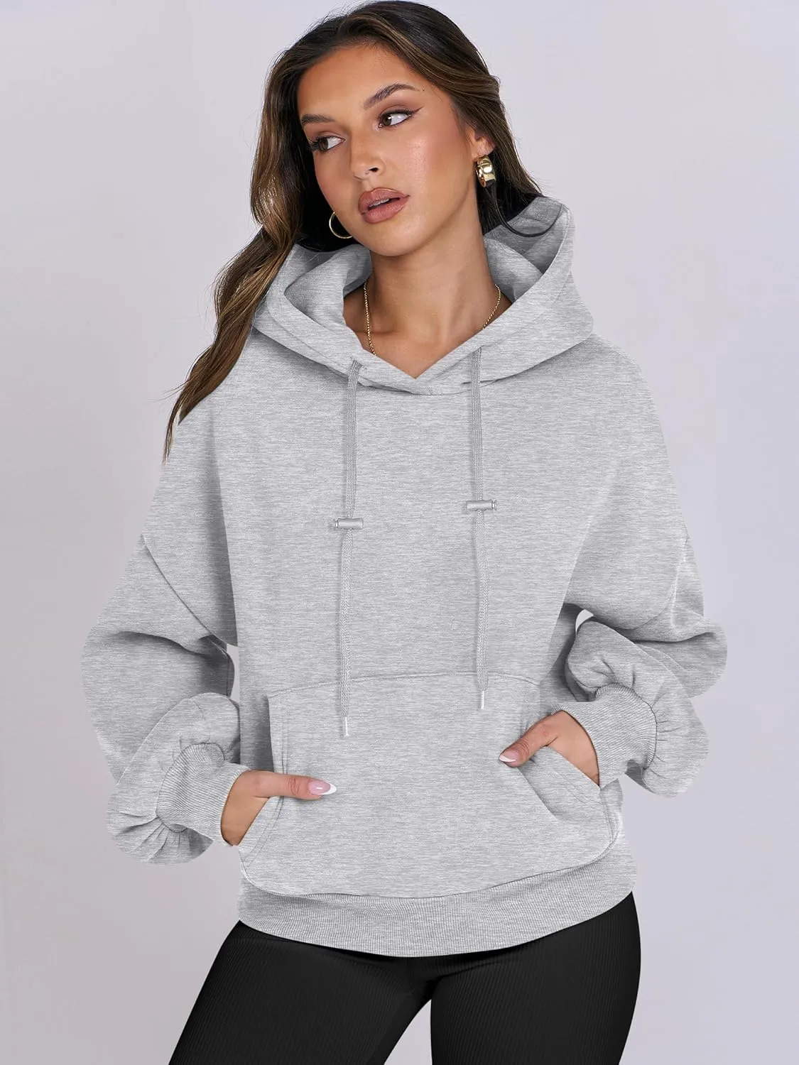 ANRABESS Womens Oversized Hoodies Lantern sleeve Fleece Sweatshirts 2024 Winter Loose Pullover Preppy Top Clothes