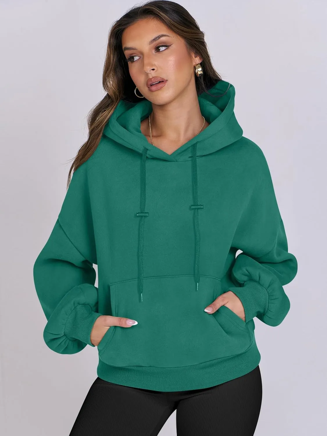 ANRABESS Womens Oversized Hoodies Lantern sleeve Fleece Sweatshirts 2024 Winter Loose Pullover Preppy Top Clothes