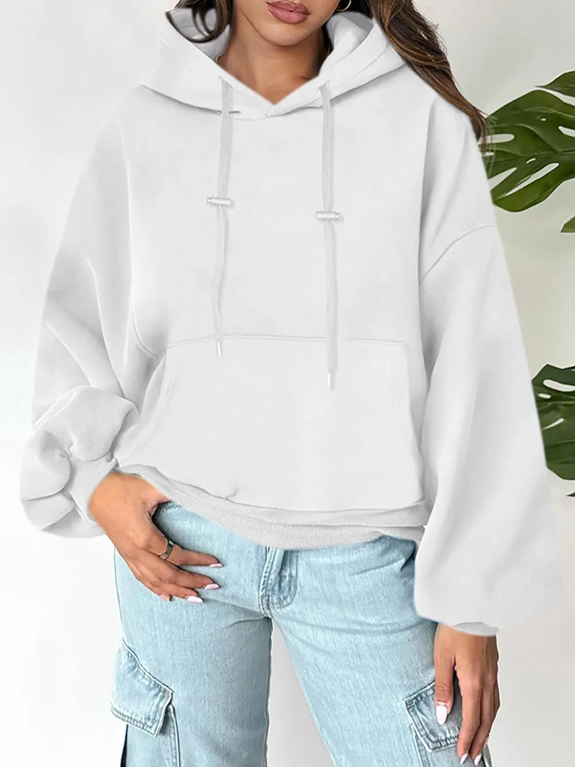 ANRABESS Womens Oversized Hoodies Lantern sleeve Fleece Sweatshirts 2024 Winter Loose Pullover Preppy Top Clothes
