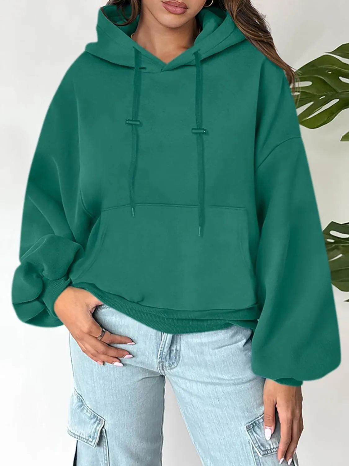 ANRABESS Womens Oversized Hoodies Lantern sleeve Fleece Sweatshirts 2024 Winter Loose Pullover Preppy Top Clothes