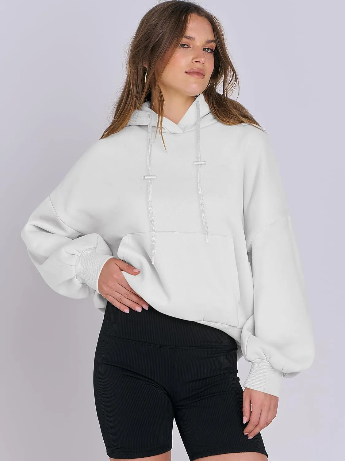 ANRABESS Womens Oversized Hoodies Lantern sleeve Fleece Sweatshirts 2024 Winter Loose Pullover Preppy Top Clothes