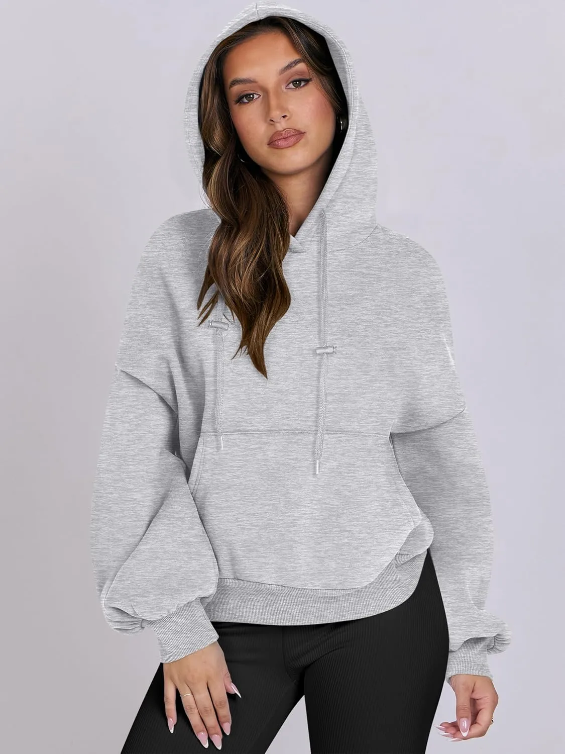 ANRABESS Womens Oversized Hoodies Lantern sleeve Fleece Sweatshirts 2024 Winter Loose Pullover Preppy Top Clothes