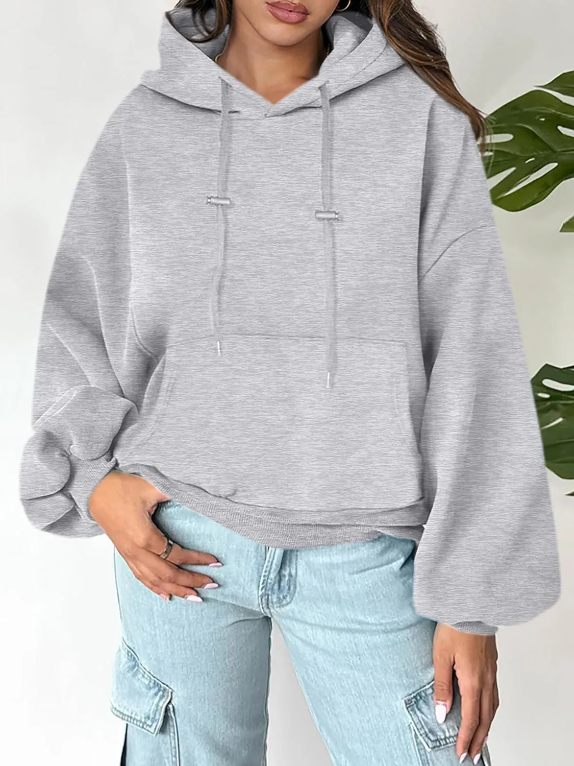 ANRABESS Womens Oversized Hoodies Lantern sleeve Fleece Sweatshirts 2024 Winter Loose Pullover Preppy Top Clothes