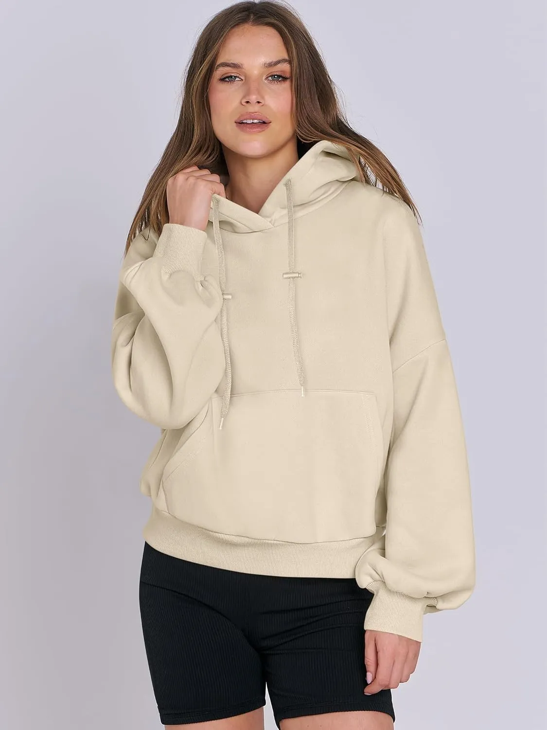 ANRABESS Womens Oversized Hoodies Lantern sleeve Fleece Sweatshirts 2024 Winter Loose Pullover Preppy Top Clothes