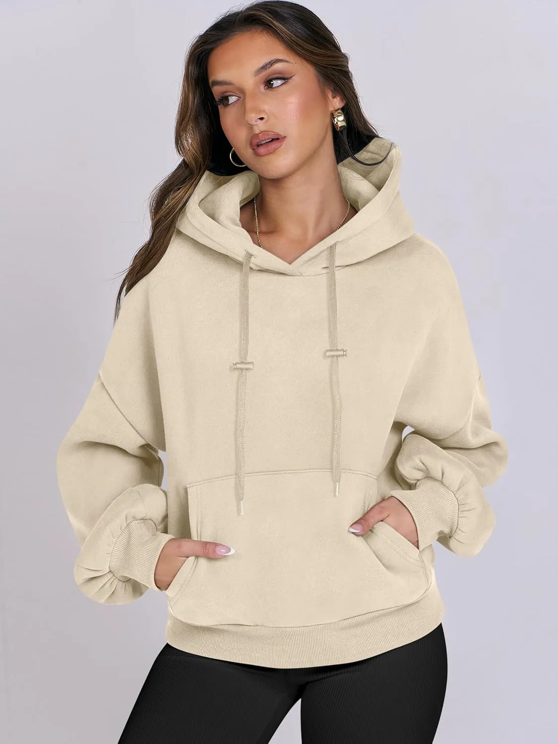 ANRABESS Womens Oversized Hoodies Lantern sleeve Fleece Sweatshirts 2024 Winter Loose Pullover Preppy Top Clothes