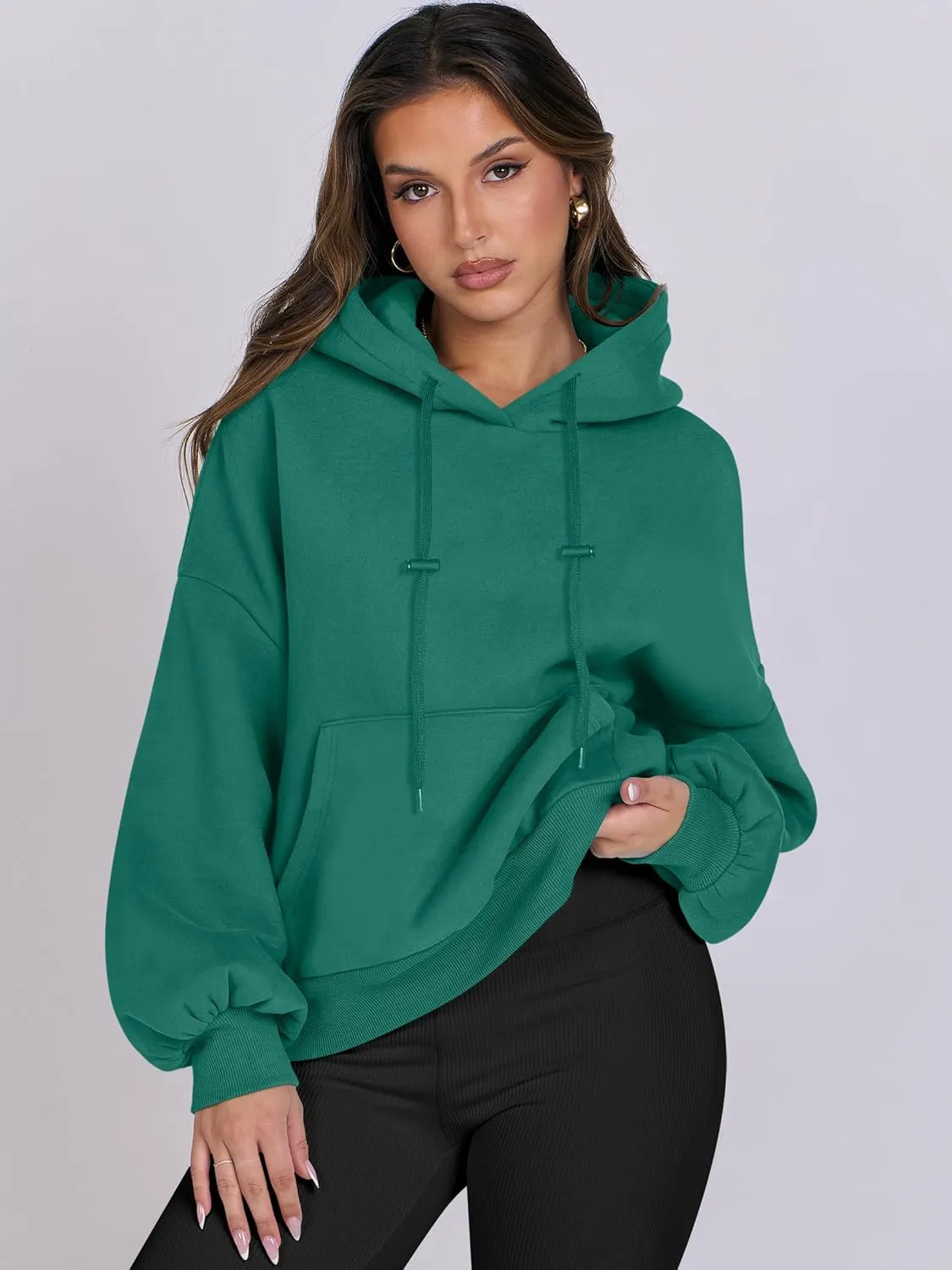 ANRABESS Womens Oversized Hoodies Lantern sleeve Fleece Sweatshirts 2024 Winter Loose Pullover Preppy Top Clothes