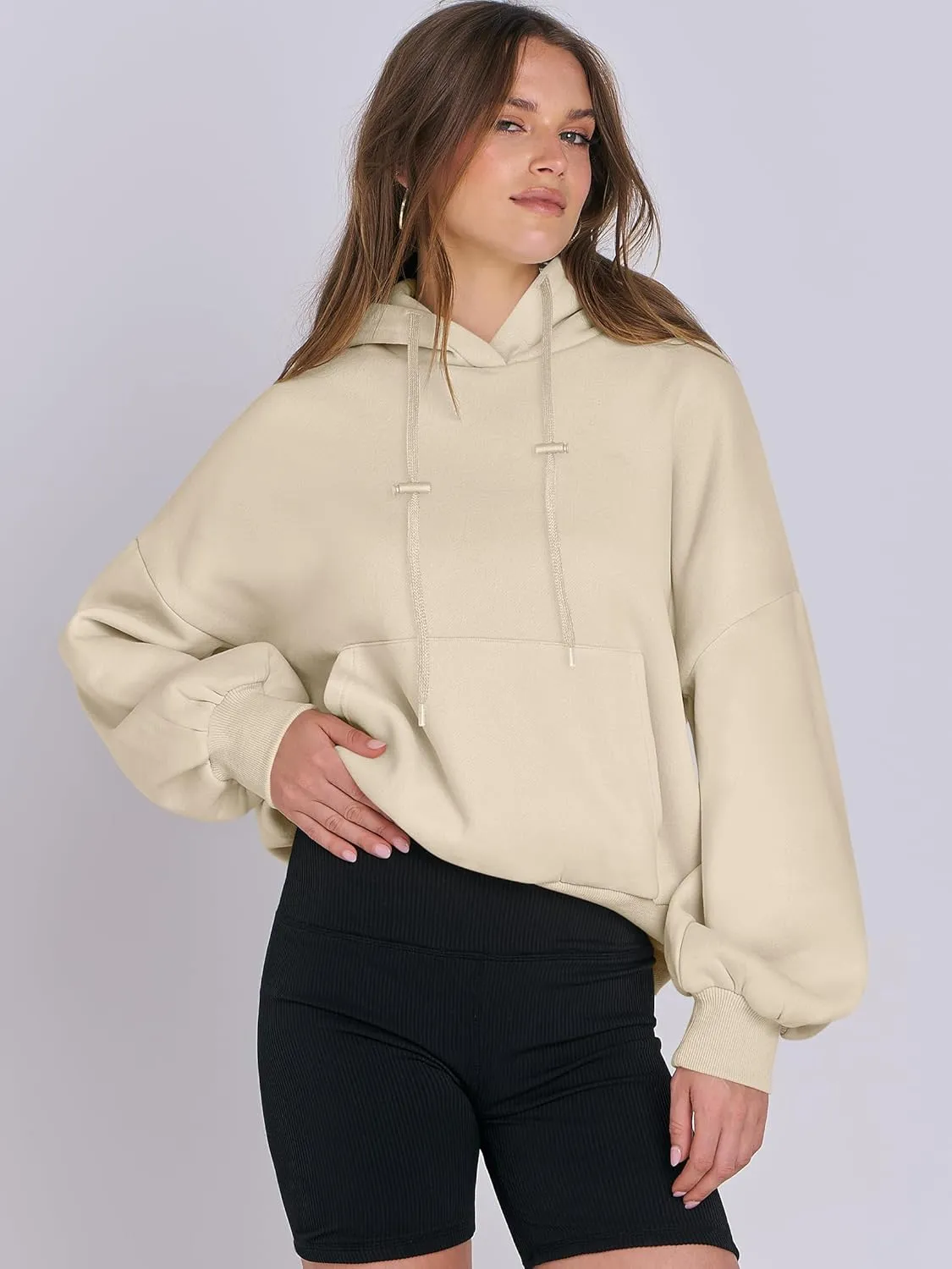 ANRABESS Womens Oversized Hoodies Lantern sleeve Fleece Sweatshirts 2024 Winter Loose Pullover Preppy Top Clothes