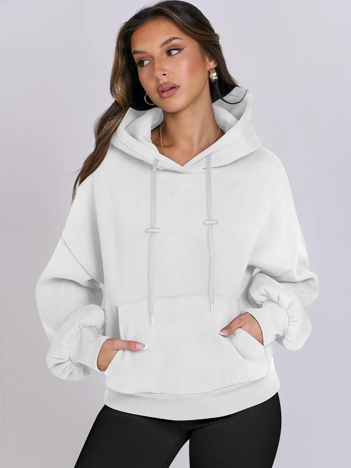 ANRABESS Womens Oversized Hoodies Lantern sleeve Fleece Sweatshirts 2024 Winter Loose Pullover Preppy Top Clothes