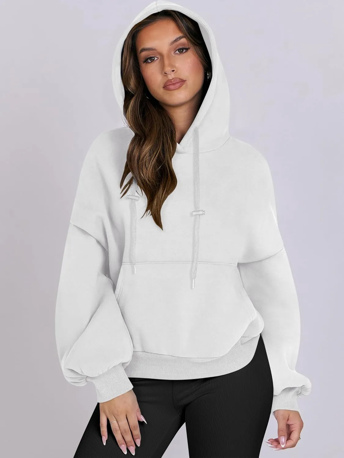 ANRABESS Womens Oversized Hoodies Lantern sleeve Fleece Sweatshirts 2024 Winter Loose Pullover Preppy Top Clothes