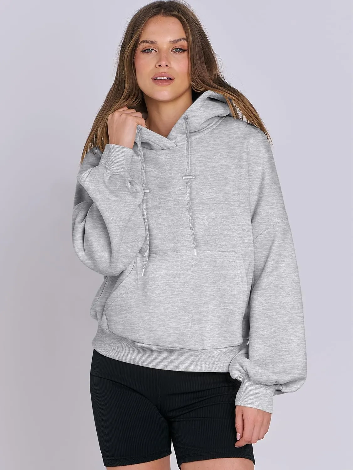 ANRABESS Womens Oversized Hoodies Lantern sleeve Fleece Sweatshirts 2024 Winter Loose Pullover Preppy Top Clothes