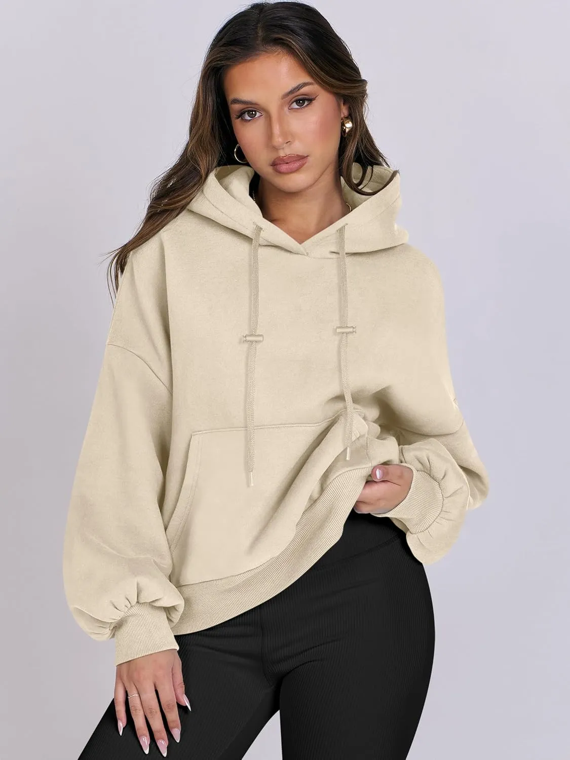 ANRABESS Womens Oversized Hoodies Lantern sleeve Fleece Sweatshirts 2024 Winter Loose Pullover Preppy Top Clothes