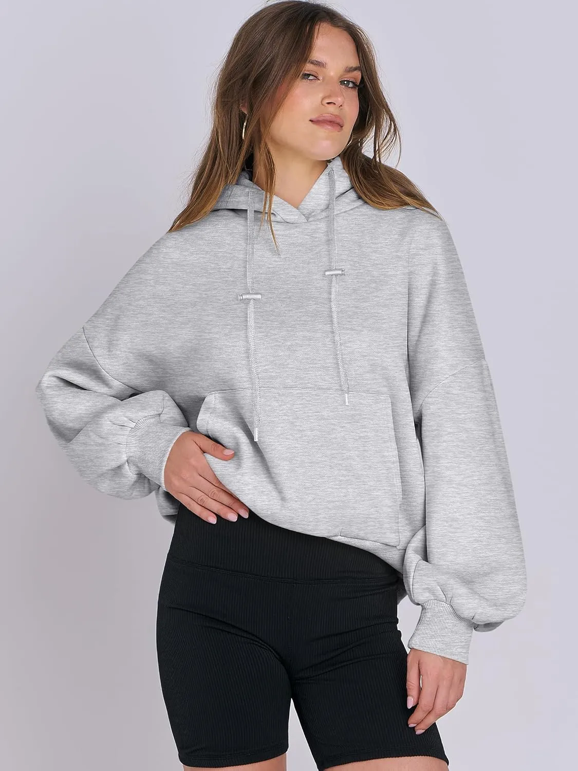 ANRABESS Womens Oversized Hoodies Lantern sleeve Fleece Sweatshirts 2024 Winter Loose Pullover Preppy Top Clothes