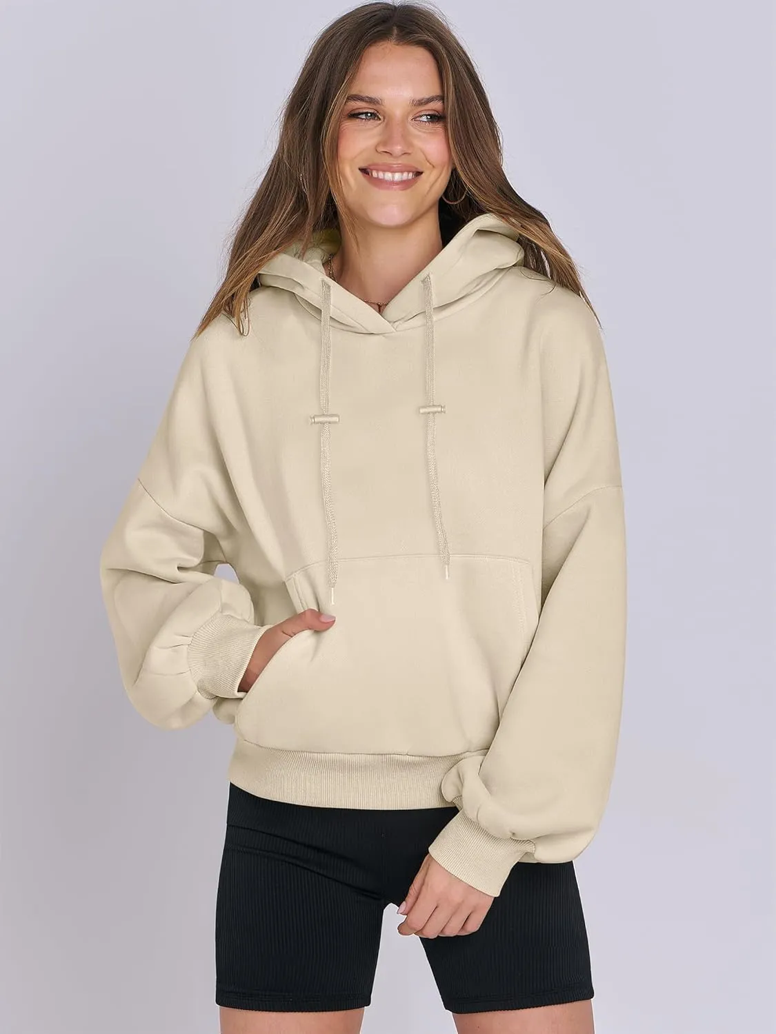 ANRABESS Womens Oversized Hoodies Lantern sleeve Fleece Sweatshirts 2024 Winter Loose Pullover Preppy Top Clothes