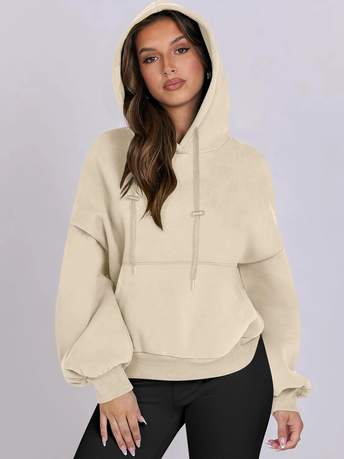 ANRABESS Womens Oversized Hoodies Lantern sleeve Fleece Sweatshirts 2024 Winter Loose Pullover Preppy Top Clothes