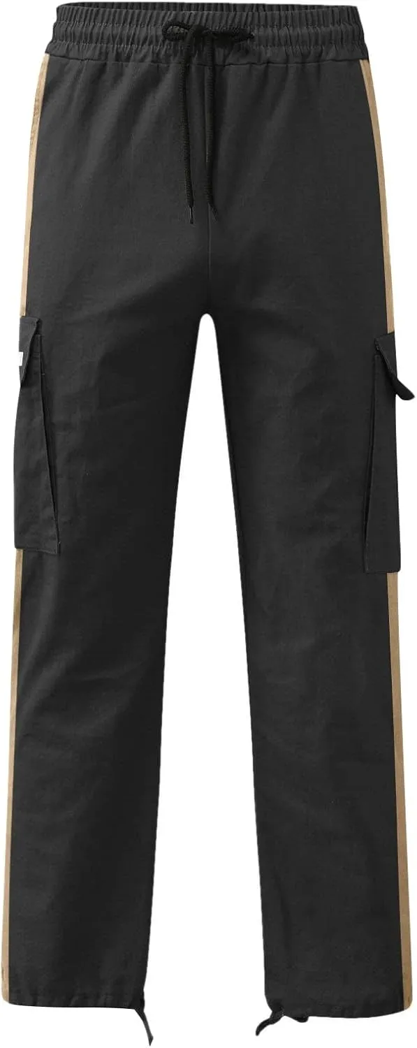 Athletic Joggers Hiking Pants Hat Multi Woven Pocket Foot Rope Solid Pants Street Cargo Gym Hiking Running Sweatpants