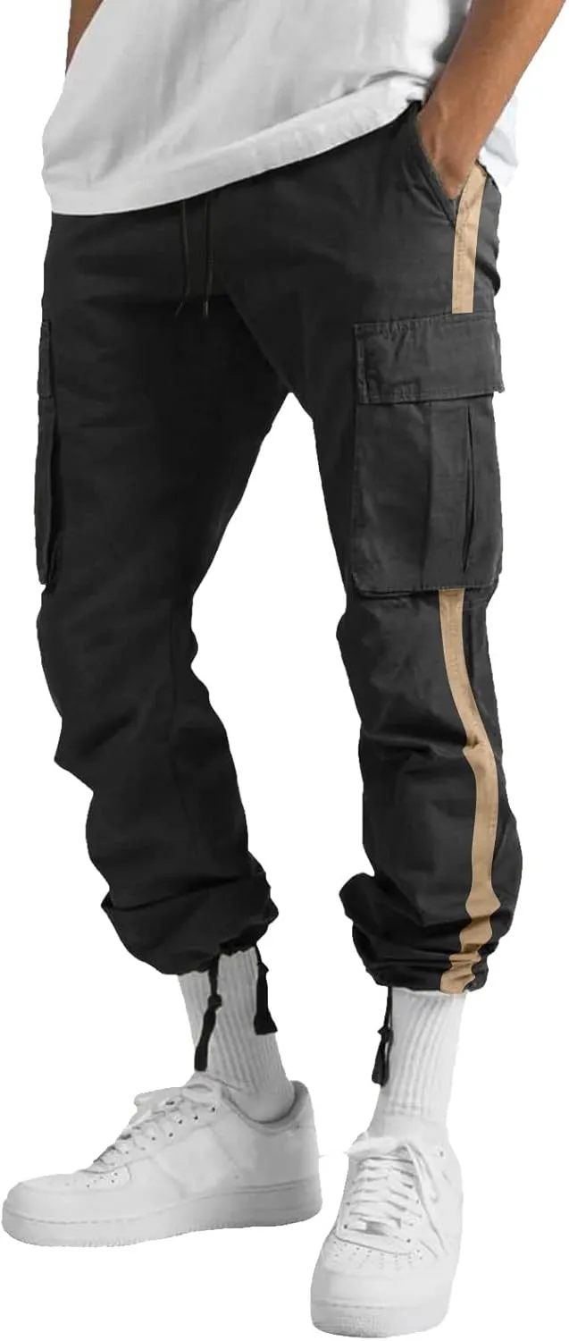 Athletic Joggers Hiking Pants Hat Multi Woven Pocket Foot Rope Solid Pants Street Cargo Gym Hiking Running Sweatpants