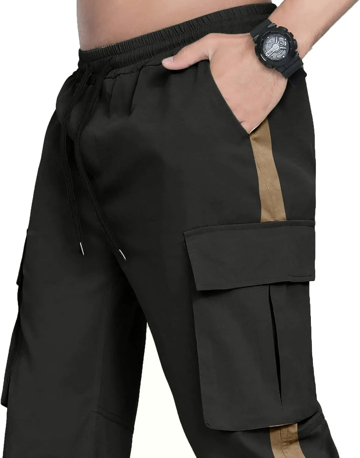 Athletic Joggers Hiking Pants Hat Multi Woven Pocket Foot Rope Solid Pants Street Cargo Gym Hiking Running Sweatpants