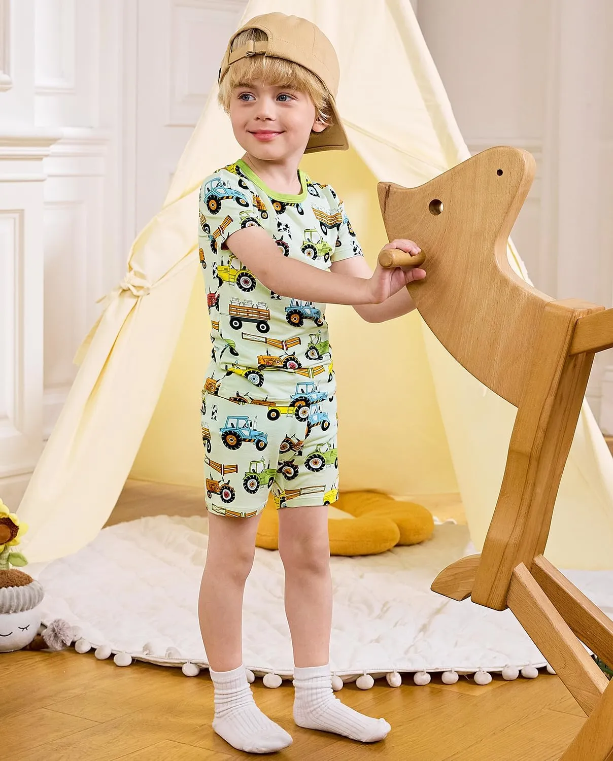 Bamboo Viscose Toddler Car Pajamas Boys Girls Kids Cool Short Summer 12M-8Y Snug fit Pjs Set 2pcs