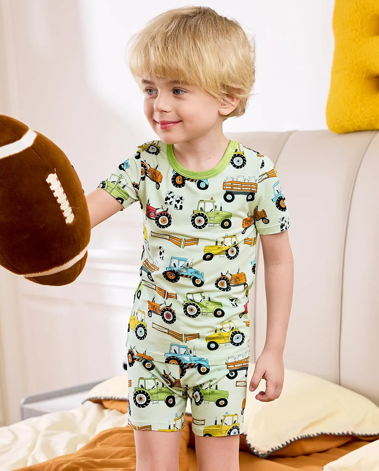 Bamboo Viscose Toddler Car Pajamas Boys Girls Kids Cool Short Summer 12M-8Y Snug fit Pjs Set 2pcs