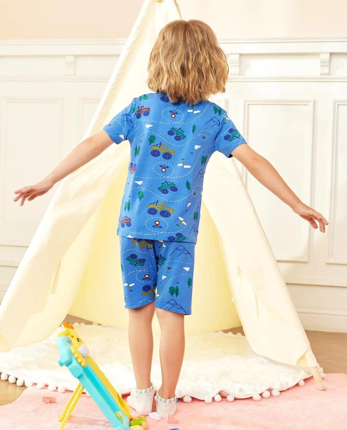 Bamboo Viscose Toddler Car Pajamas Boys Girls Kids Short Cool Summer 12M-8Y Snug fit Pjs Set 2pcs